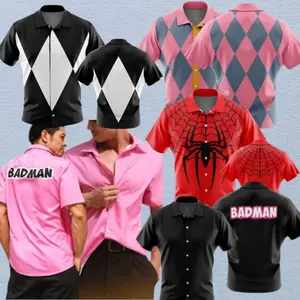 Retro Hero Diamond Pattern Button Up Shirt, Cosplay Inspired Casual Streetwear Top #buttonupshirt #retrostyle #streetwear #fyp #trendfashion
