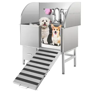 Garvee Professional Stainless Steel Dog Grooming Tub and Bathing Station Available in 50", 60", and 62" Sizes, Featuring Ramp (Left or Right), Faucet, Storage Drawer, and Floor Grate for Large, Medium & Small Dogs
