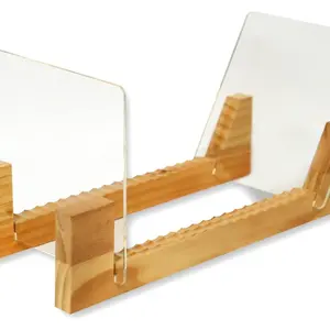Vinyl Records Storage Holder Display Stand – ”12 inch Holds Up to 50 Turntable LP's Records Albums – Wood Stand, Rubber Grip pad and Clear Acrylic Ends