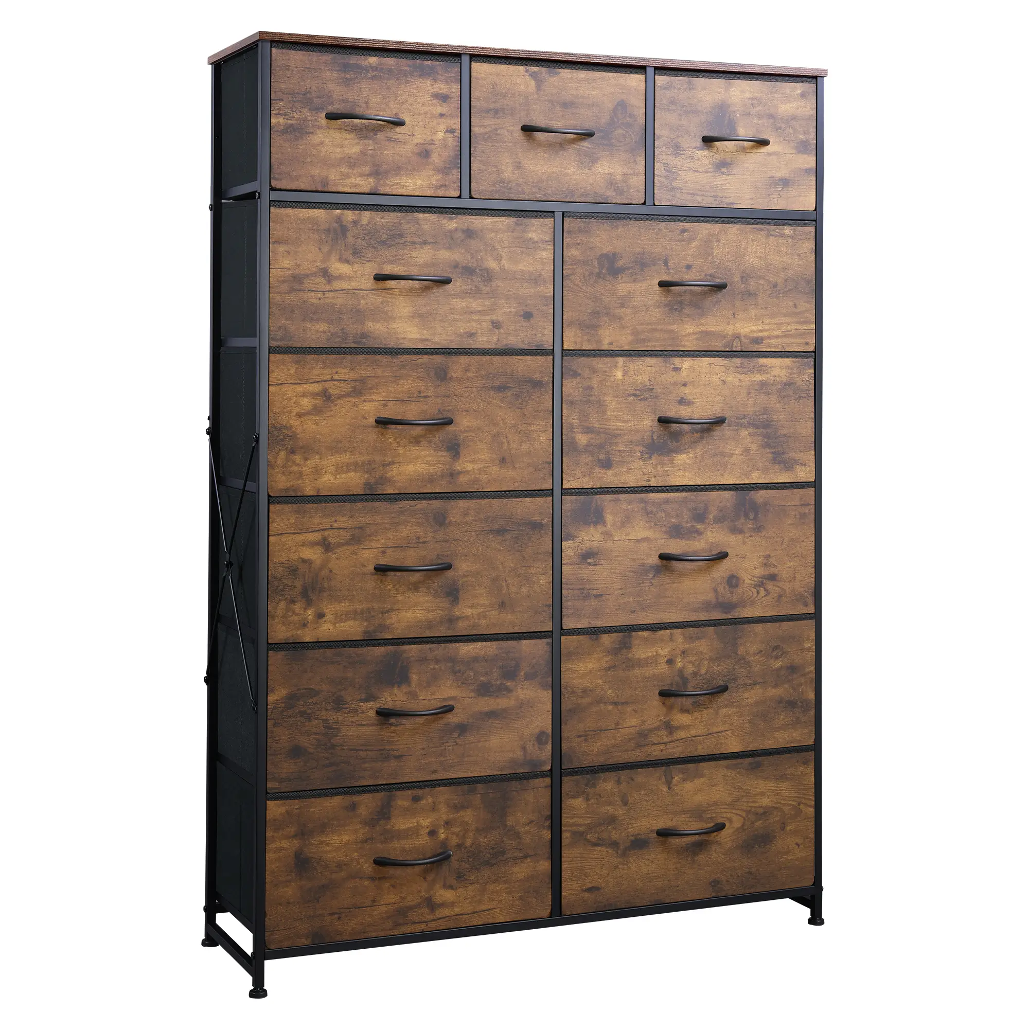 WLIVE 13-Drawer Tall Dresser - Rustic Brown Fabric Storage Cabinet Tower for Bedroom/Closet/Living Room, Steel Frame & Waterproof Wood Top