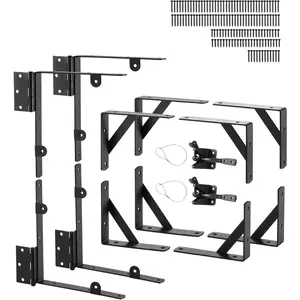 VEVOR Gate Corner Brace Bracket, 2 Sets, Anti Sag Gate Frame Hardware Kit, Gate Frame Brace Bracket with Latch Lock, Screws, for Shed Doors, Corral Gates, Driveway Gates, Wood Windows, Iron, Black