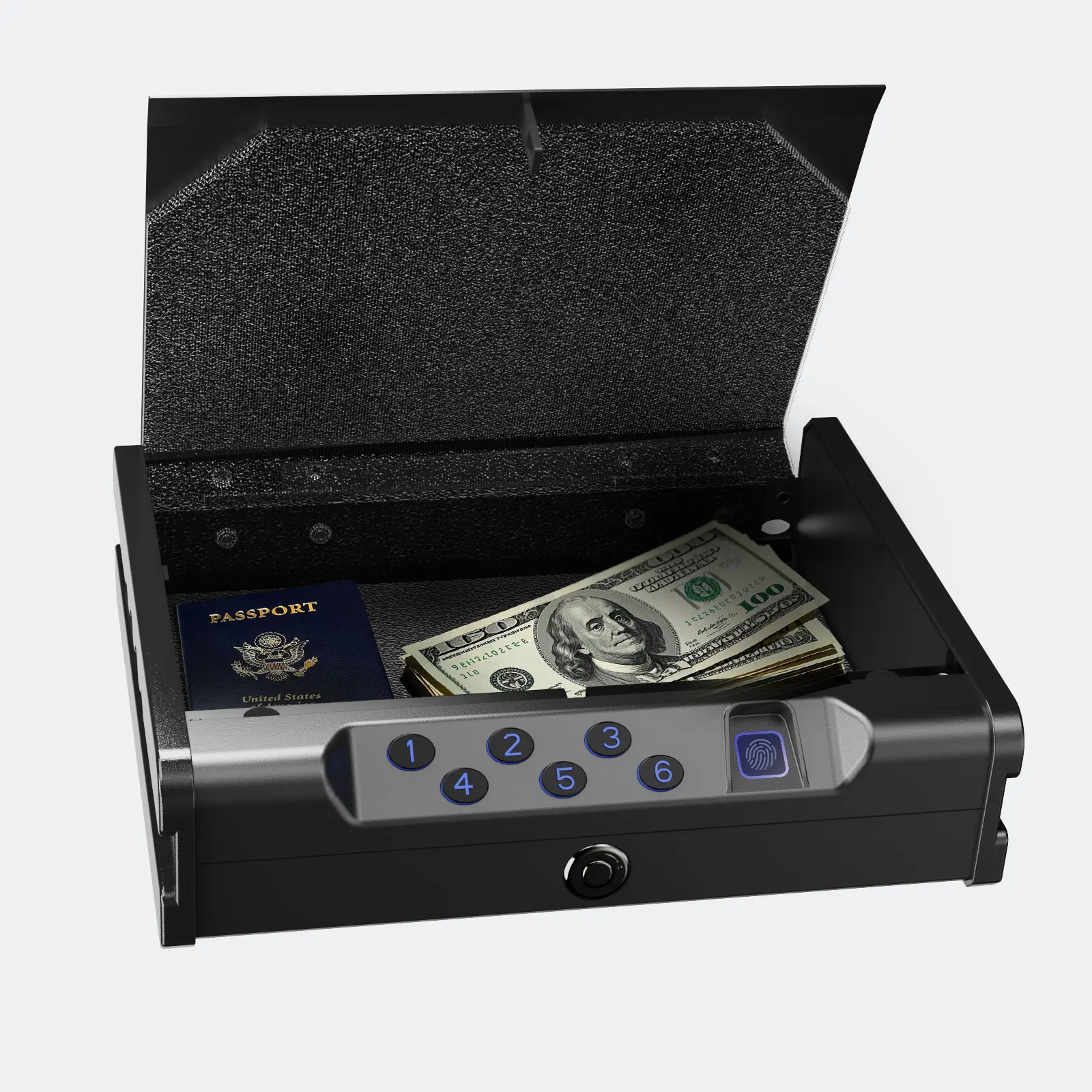 Biometric Gun Safe with Fingerprint, Digital PIN and Key Access, Pistol safe lock box for Car Cloakroom living room Bedroom and Nightstand,USB Power Backup. Home Office