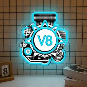 V8 Engine Neon Sign for Garage Decor,Led Signs for Bar Man Cave Wall Decor,Bright Light of Automotive Supplies Store Display,Easy Hanging Funny Gifts for Dad & Car Guys