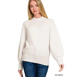 Zenana Viscose Mock Neck Exposed Seam Sweater