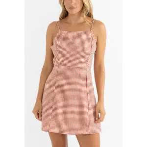 RHYTHM Gingham Mini Pinafore Dress