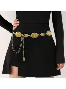 1 pcs Western Belt for Women - Concho Chain Belt with Adjustable Metal Waist Chain | Boho Cowgirl Hip Belt for Jeans, Dresses, Festival & Country Style | Vintage Jewelry Belt Accessory Bling Western Belt