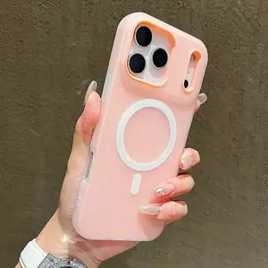 Luxury Candy Color 2 IN 1 Magnetic Wireless Charge Case For iPhone 17Air 17 16 15 14 13 12 11 Pro Max Plus  Air Back Protect Cover