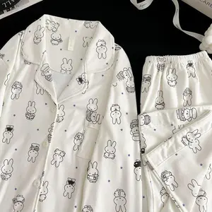 Kawaii Miffy Bunny Thermal Brushed Flannel Sleepwear Set Cozy Open-Front for Women Cute Cartoon Autumn Winter Pajamas K-trend