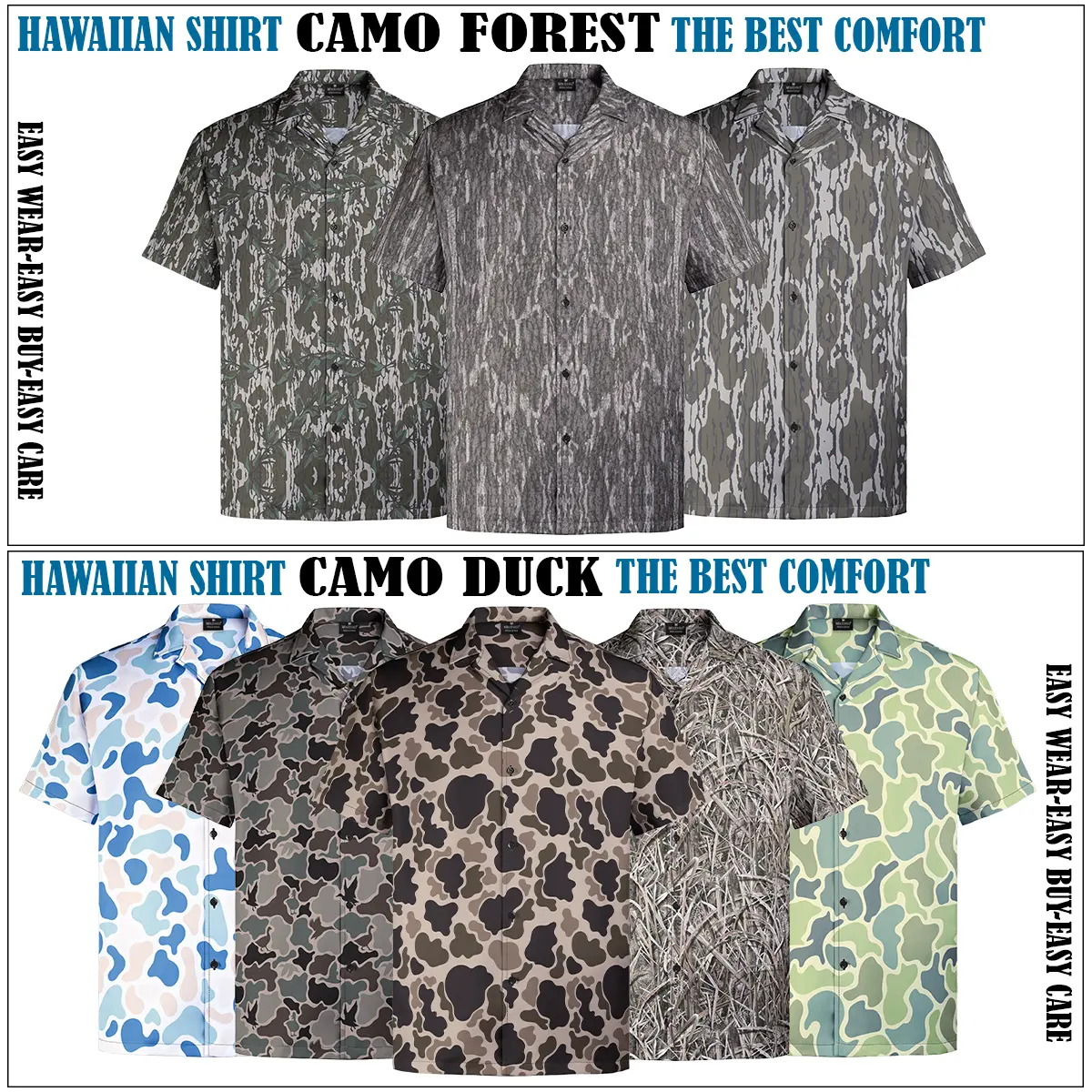 Men's Hawaiian Camo Shirt, Short Sleeve Button-Up, Classic Fit, Summer Outdoor Look, Gift for Dad or Him, Camouflage Vacation Shirt