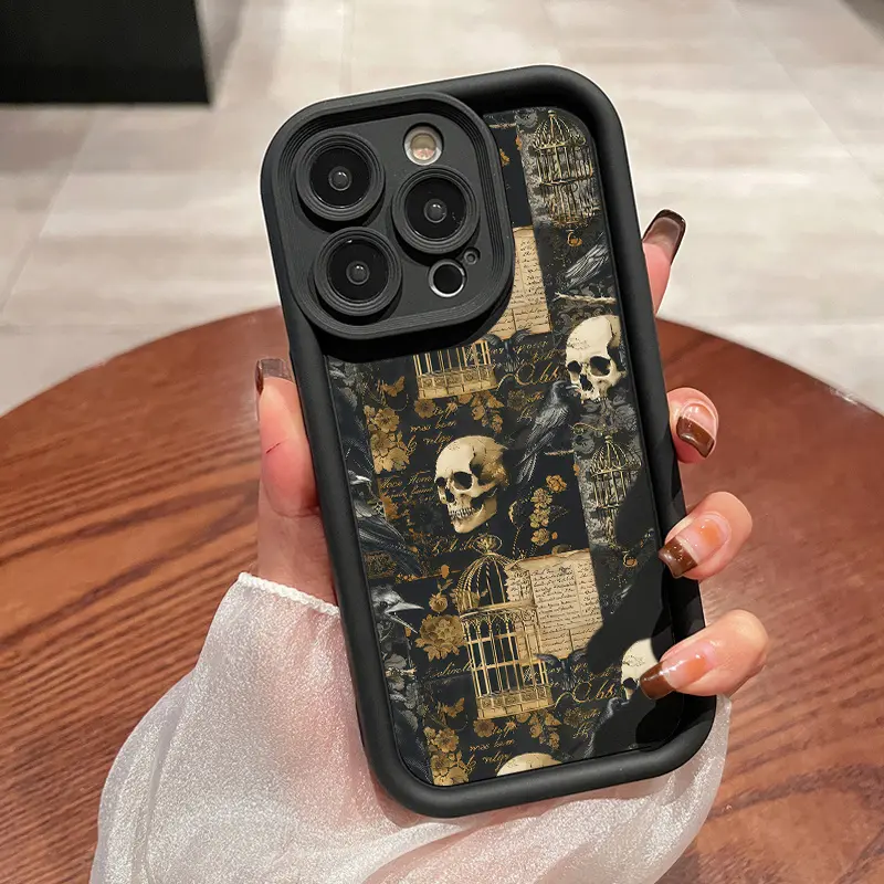 Dark Gothic Skull Crow Birdcage Design Phone Case for iPhone 17/17 Air/17 Pro/17 Pro Max/16/16 Plus/16 Pro/16 Pro Max/15/15 Plus/15 Pro/15 Pro Max/14/14 Plus/14 Pro/14 Pro Max/13/13 Pro/13 Pro Max/12/12 Pro/12 Pro Max/11/11 Pro/11 Pro Max - Stylish