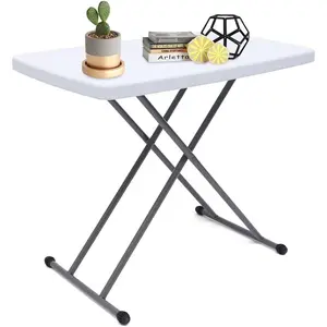 30" Square Folding Laptop Table,Small Computer Desk,Adjustable Folding Table Tray,Stable Snack Table for Small Space, Fit Indoor Dining/Place The Computer, White