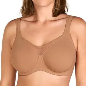 Comfortzone Plus Size Unlined Full Coverage Minimizer Bra for Large Bust Women Underwire Support Seamless Naked Feel T Shirt Non-Padded Bra Instantly Slims 1 to 1.5 Cups Wider Cushioned Straps Anti Sag Smoothing Daily Lingerie