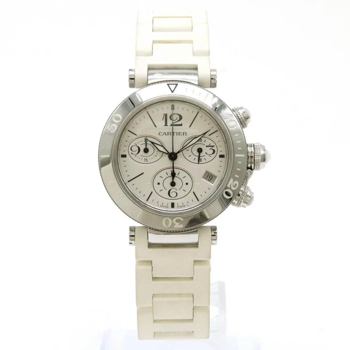 Pre-owned Cartier Stainless Small Leather Goods Pasha Seatimer Steel