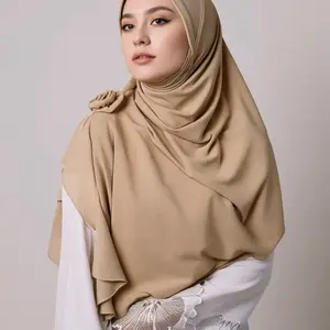 Women's Ready-to-Wear Modest Hijab - Kerudung Jilbab Bergo Insta, Sand Golden Jersey Cotton, Lightweight & Soft, Comfortable Breathable Full Coverage for Work, Party, Everyday Training