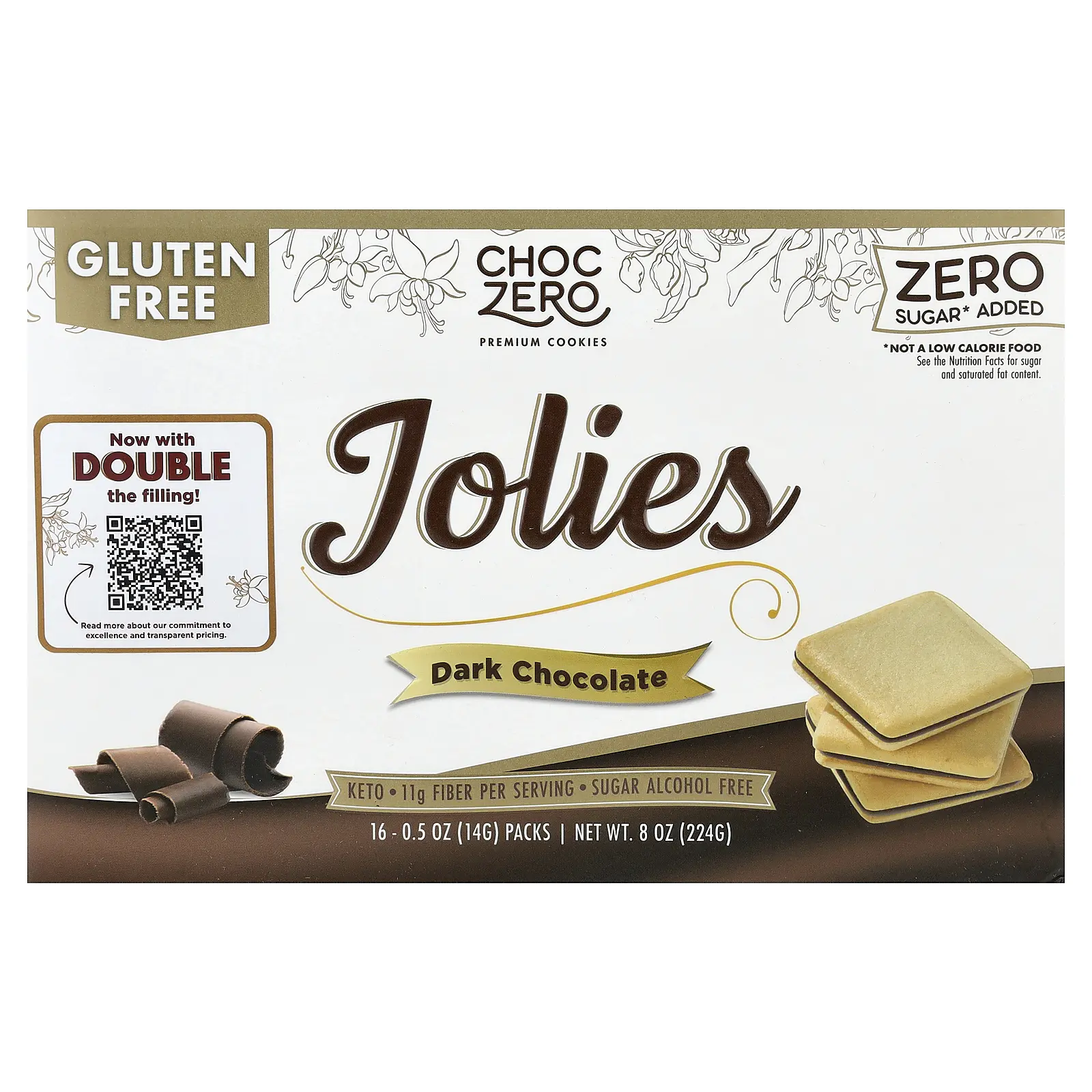 ChocZero Premium Cookies, Jolies, Dark Chocolate, 16 Packs, 0.5 oz (14 g) Each