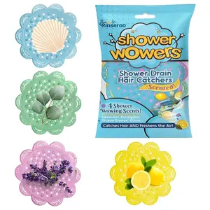 Rinseroo Shower Wowers 4 Pack Scented Drain Hair Catchers - Citrus Lavender Eucalyptus & Ocean Breeze Aromas for Home Goods Bathroom Accessories
