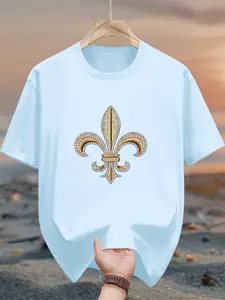 Men's pure cotton casual short-sleeved T-shirt, spring and summer style short-sleeved solid-color printed casual sports T-shirt, all-cotton home and outdoor comfortable and breathable round-neck T-shirt, suitable as a gift for men