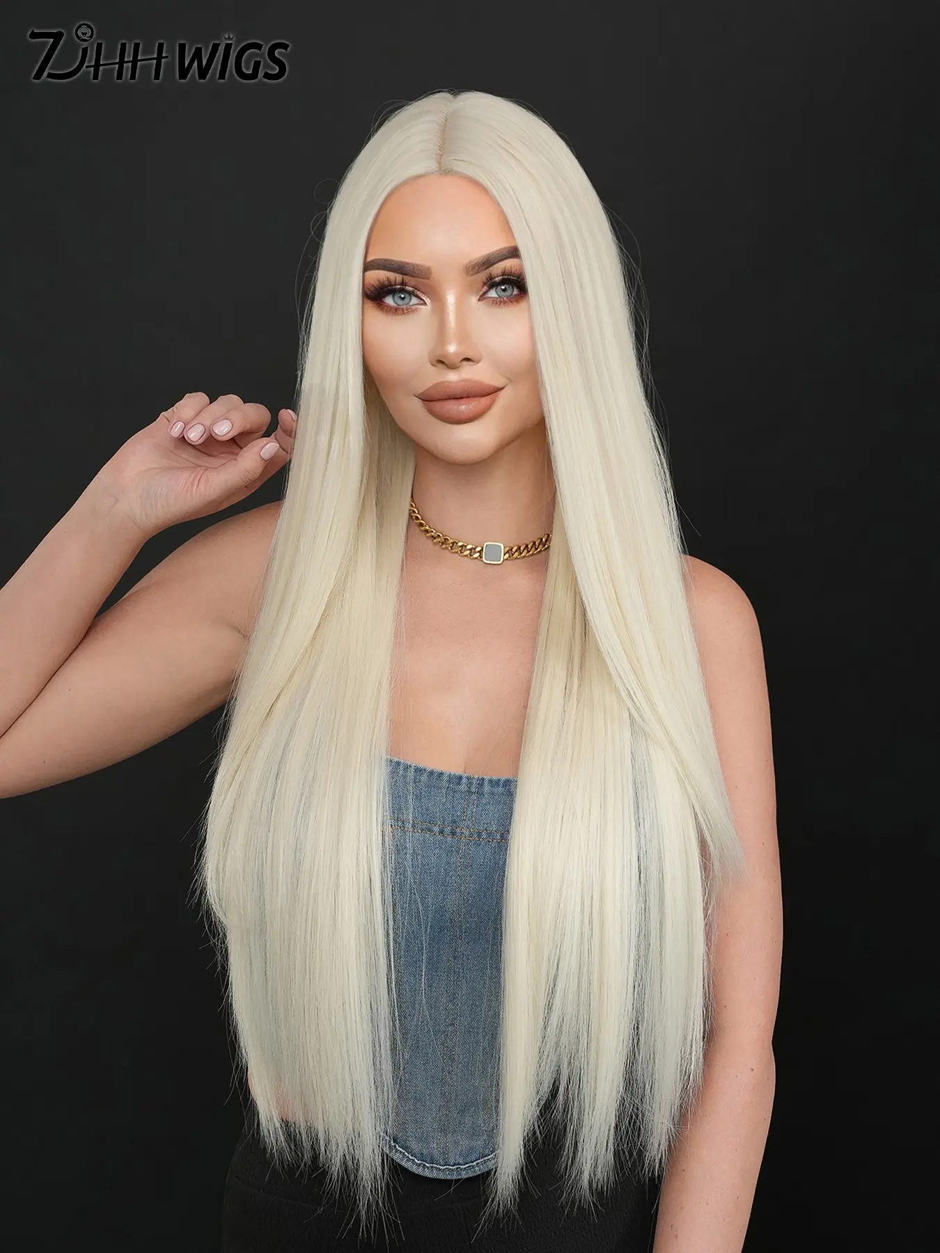 Platinum Blonde Wigs For Women, 32 Inch Extra Long Straight Wigs, Fluffy Without Bangs, Middle Parted Wig, Synthetic Heat Resistant Fiber Hair, Full Machine Wig Suitable For Fashion Girls Daily, Cosplay Party