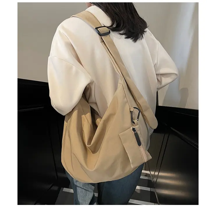 Soft Nylon Hobo Crossbody Bag for Women, Large Capacity Zipper Shoulder Sling Bag with Adjustable Wide Strap & Detachable Mini Pouch, Casual Daily Messenger Bag for Commuting, School and Outdoor Activities