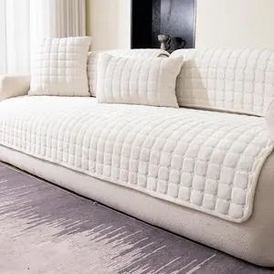 Velvet Couch Cover, Washable Sectional Sofa Cover, Anti Slip Sofa Slipcovers for 3 Cushion Couch Sofa L Shaped Recliner, Furniture Protector Covers for Pets Kids(White, Only 1 PCS)