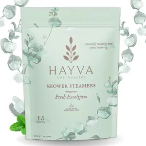 Hayva Shower Steamers Fresh Eucalyptus - 15 count - Relieves Stress and Anxiety - Aromatherapy Shower Bombs for Self Care Shower Essentials Relaxation