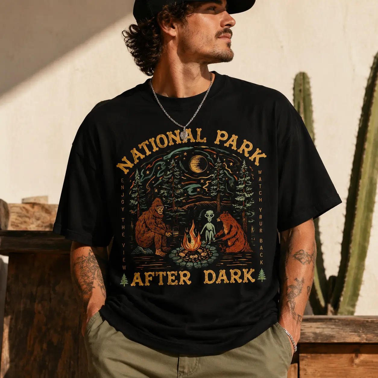 Funny National Park After Dark Graphic T Shirt for Men Women, Outdoor Adventure Camping Cotton Tee Shirt, Casual Streetwear Short Sleeve, Lightweight Breathable Fabric Shirt, Good Graphic Tees, Funny Graphic Tee, Nature Lover Hiking Camping Outfit, Un
