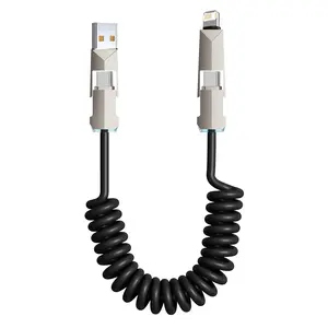 Spring Stretch Long 2m Mobile Phone Charging Cable, 2-In-2 Design, USB PD to Type-C/iOS Interface, Portable Multi-Functional Data Line
