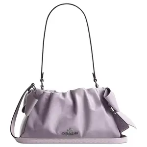 COACH Faye 26 Leather Handbag with Ruffled Bow Closure – Medium Size Women’s Crossbody and Shoulder Bag in Silver and Light Amethyst