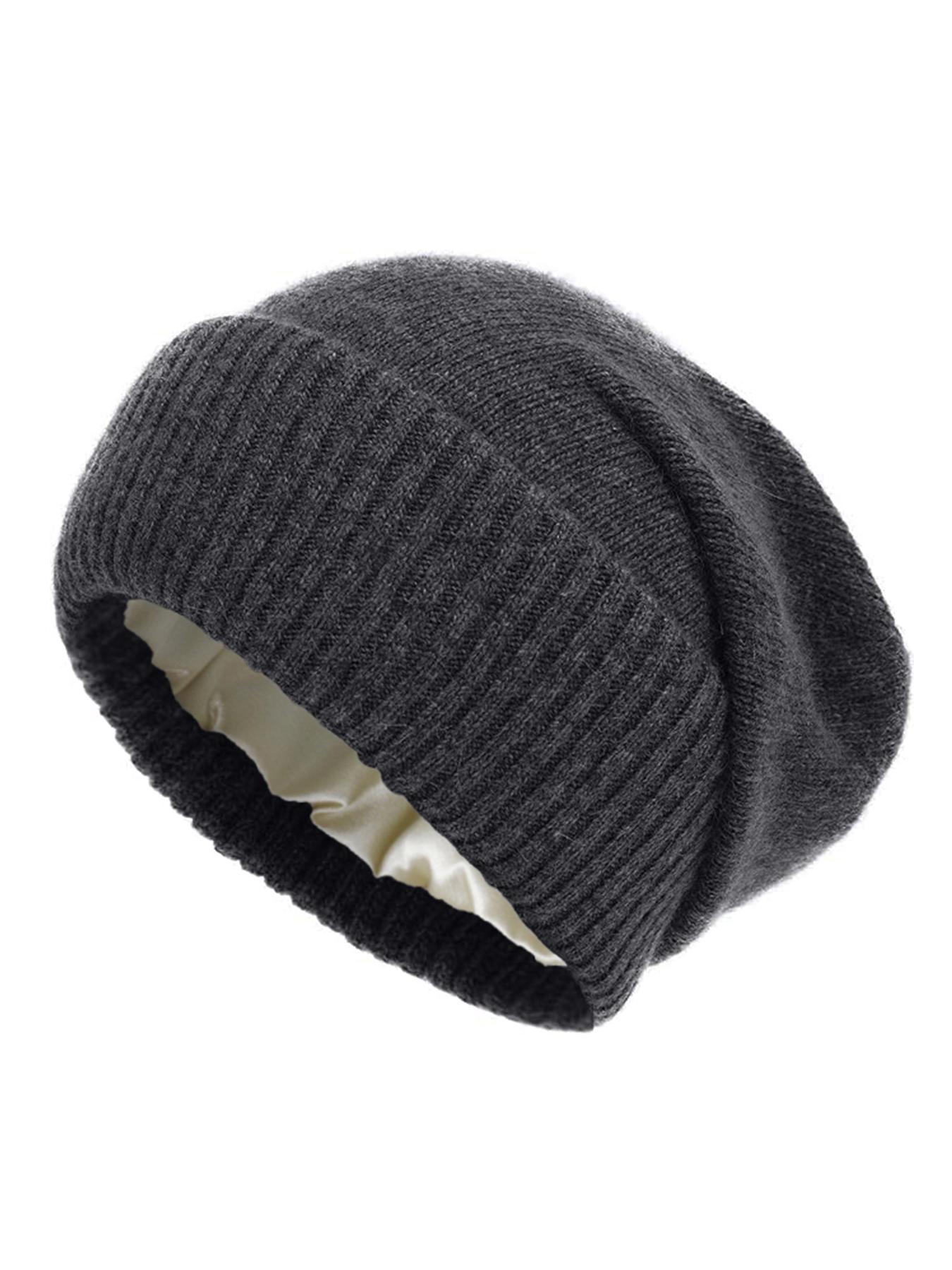 New Wool Blend Satin Lined Knit Beanie Hat, Lightweight Unisex Soft Loose Fit Warm Cap for Fall & Winter, Casual Style