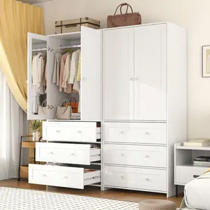 71" Large Wardrobe Closet With Mirror, Freestanding Bedroom Armoire With 3/6 Large Drawers & 2/4 Doors, Clothes Storage Organizer Cabinet For Bedroom, Gifts For Halloween & Thanksgiving