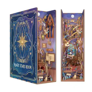 Tonecheer 3D Wooden DIY Construction Puzzle Book Nook Kit - Puzzle-Shaped 3-D Crafts, Magic Stars Room Decor, Spring Glow-Up, Puzzle-Shaped 3-D Puzzles