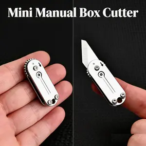 Manual Mini Utility Knife, Stainless Steel Portable Box Opener, EDC Keychain Tool for Package Cutting