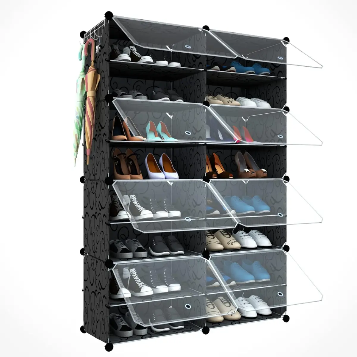 Shoe Rack Organizer, 32 Pair Shoe Storage Cabinet with Door Expandable Plastic Shoe Shelves for Closet,Heels,Boots,Slippers,8 Tier Installation Prop