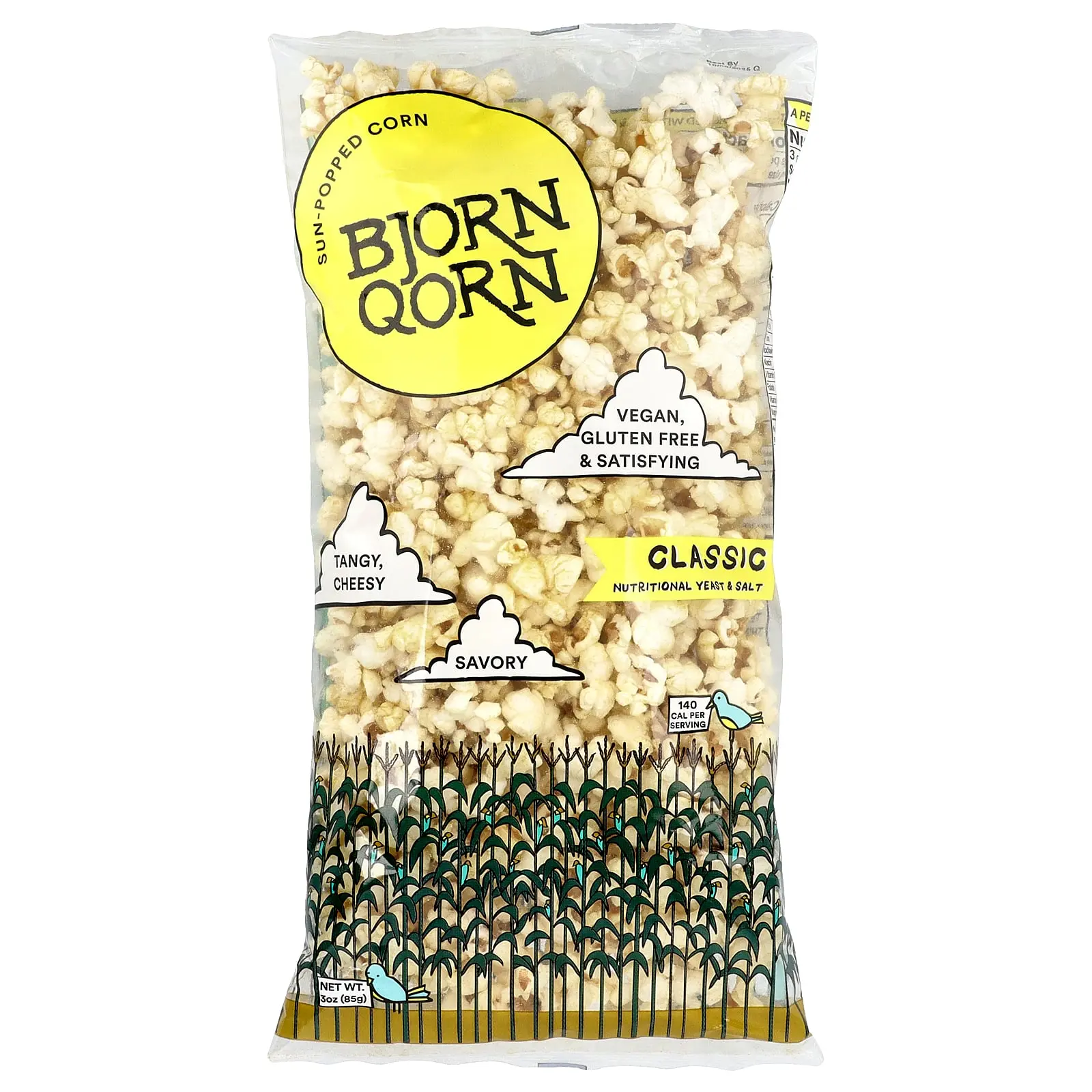 BjornQorn Sun-Popped Corn, Classic, 3 oz (85 g)