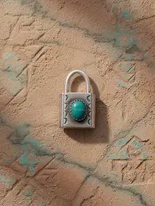 Sterling Silver Padlock Pendant with Turquoise Stone Accent