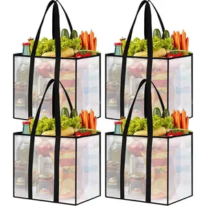 4 Pack  Grocery Bags, Heavy-Duty Shopping Bags with Sturdy Handles, Water-Resistant & Foldable Organizer, Shopping Bags for Groceries, Market,  Trunk, Multi-Purpose, 33L