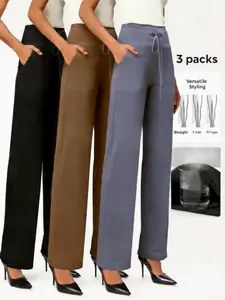 3pcs NunuFlex Women Wide Leg Lounge Pants, Soft Stretchy Breathable Loose Ankle-Length Pajama Bottoms, Versatile All-Season Loungewear for Home & Daily Outdoor Casual Wear, Homewear Pjs Womenswear