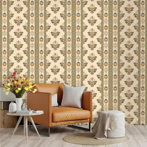 Vintage Ethnic Vertical Stripes Wallpaper, PVC Adhesive Backing, Easy Peel & Stick, Ideal for Kitchen/living Room/bedroom Decor