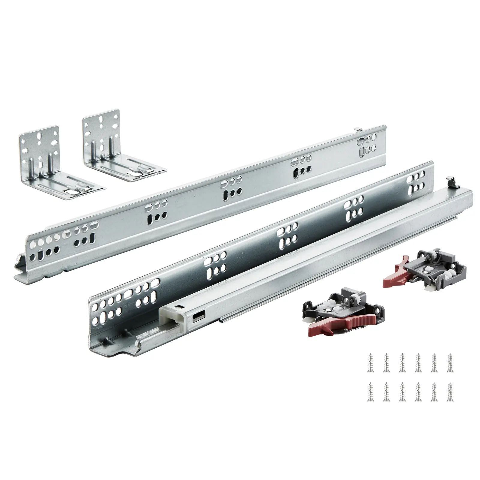 【BackToSchool】VEVOR Furniture Hardware 6 Pairs 18in Bottom-Mount Concealed Drawer Rails, Galvanized Steel Full-Ext. Ball Bearing Invisible Sliders, 3D Adjuster, Soft-Close Locking Noiseless 100Lbs Capacity, Metal Plate, Universal Fit (3 Sizes, Father's Da