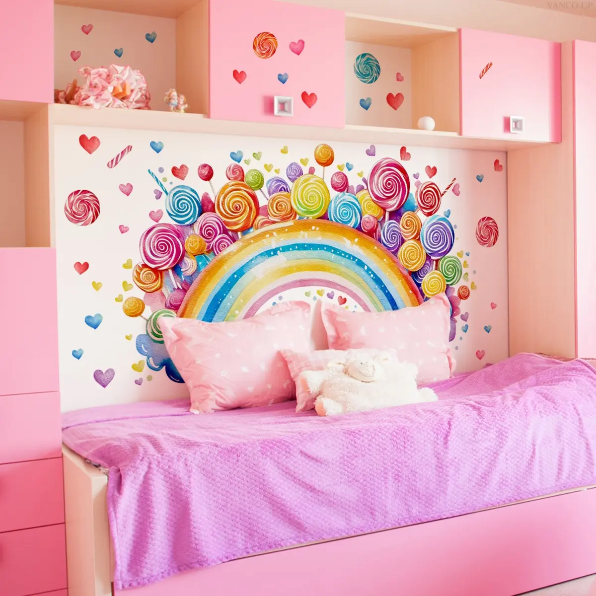 Rainbow Candy Heart Wall Stickers Set, 2 Sheets (30x90cm), Home Decor for Living Room & Bedroom, Cute Background Decoration, Decorative Wall Sticker