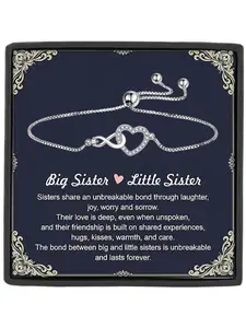 Big Sister Little Sister Adjustable Heart Shaped Bracelet with Gift Box and Meaningful Card, Perfect Gift for Big Sister and Little Sister, Ideal Birthday and Christmas Choice