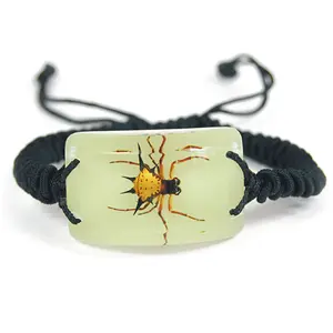 Glow in the Dark Rectangle Shaped Pendant Bracelet with Real Spiny Spider
