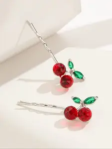 Sugo New Fashion Simple Alloy Cherry Hair Clips, 2 Pcs Elegant Accessories for Women, Daily Wear Stylish Headwear, Super Cute Clips