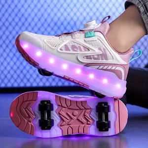 LED flashing lights with switch, rechargeable roller skates girls, detachable wheels, multi-purpose sports shoes, wear-resistant PU wheels
