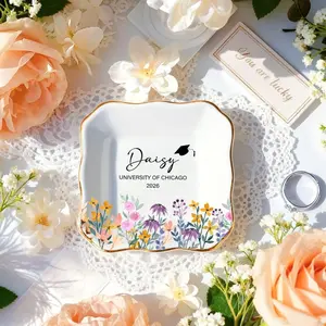 Personalized Wildflower Graduation Ring Dish, Class of 2026 Jewelry Tray with Name, Daughter Grad Gift for Her
