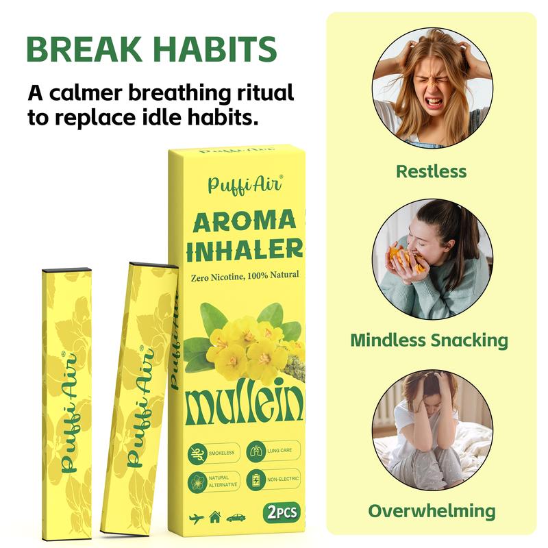 PUFFIAIR Mullein & Peppermint Herbal Air Inhaler for Lung Care & Instant Refreshment, Craving & Stress Relief | Nicotine-Free Smokeless Non-Electric Vaporless Inhalers, Usable Anywhere