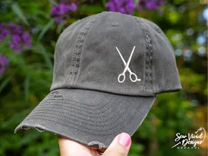 Hairstylist Hat - Shears | Distressed Baseball Cap OR Ponytail Hat | Hairstylist Gift | Shears | Hair Stylist Hairdresser Beautician Barber
