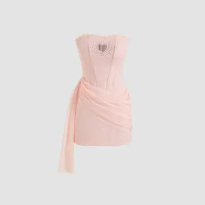 Cider Tube Heart Cut Out Rhinestone Corset Mini Dress