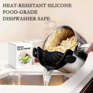 Heat-Resistant Silicone Clip-On Colander Quick Draining for Vegetables Pasta Noodles Kitchen Gadgets for Bowl Pots Pans Utensils Kitchenware