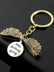Vintage Sunflower Pendant Keychain, DIY Engraved Quote Metal Keyring, Unisex Gift Idea, Unique Bag Accessory, Durable Design, Stylish Keychain, Bag Charm Keychain, Keychain For Bags